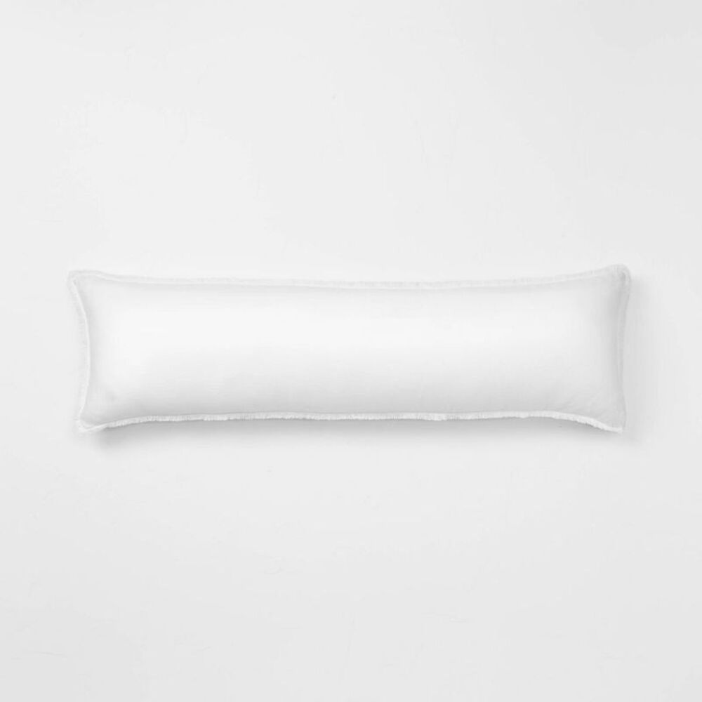 Lumbar Heavyweight Linen Blend Throw Pillow White - Removable Cover